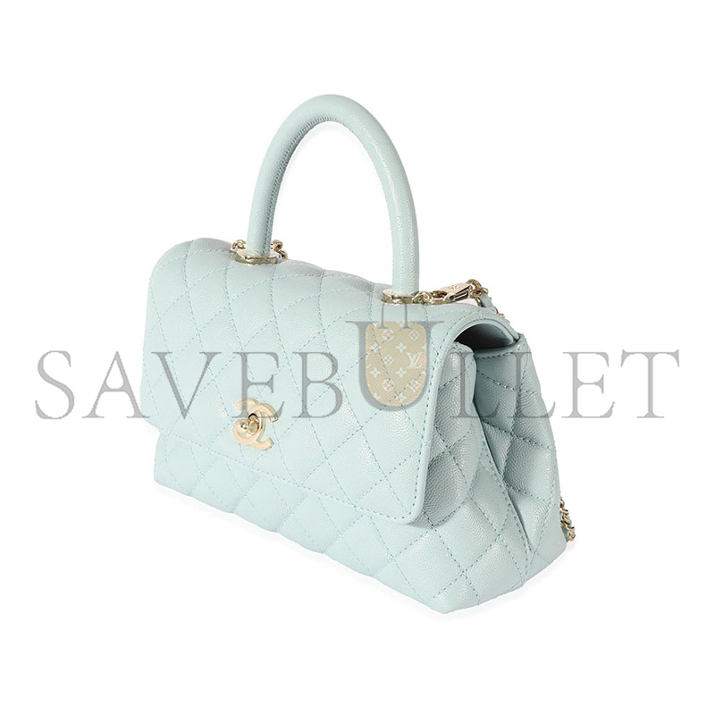 Ch**el quilted caviar small coco top handle light gold hardware 410035 (23*14*10cm)